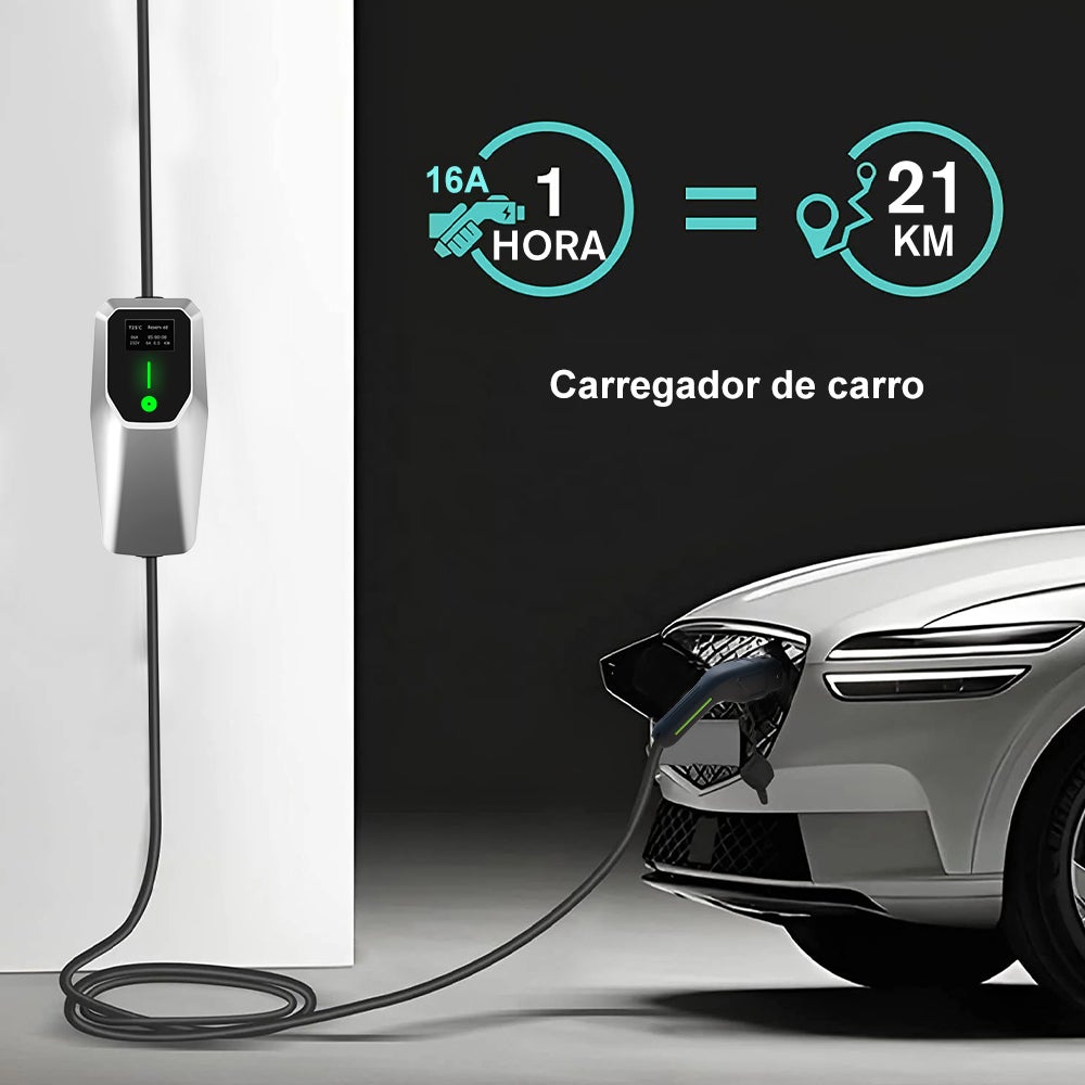 HEXINEX Carregador Portátil para Carros Elétricos 3.68 kW 16A Monofásico Type 2 - Cabo 4m com Tomada Schuko, IEC62196 e IP67 - 4