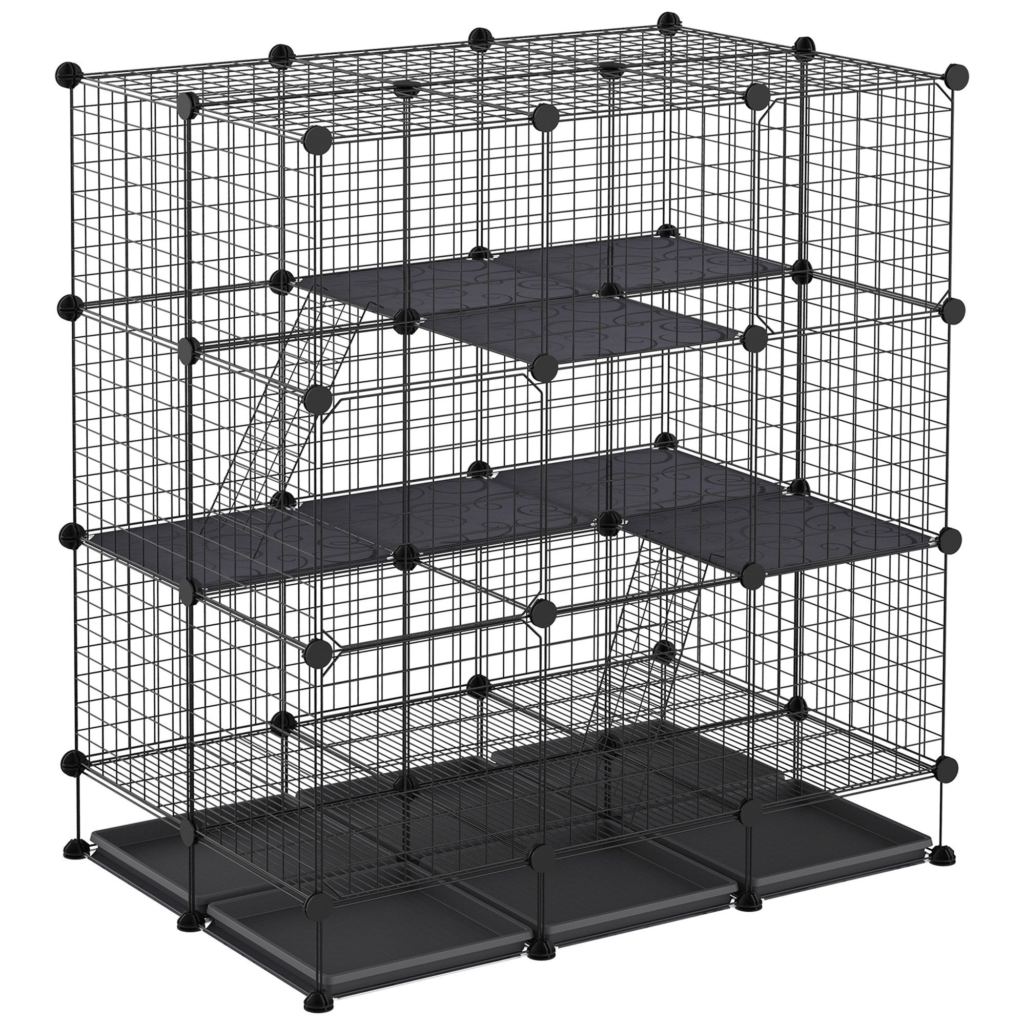 Cage parc enclos rongeurs modulable 3 niveaux 111 x 75 x 119 cm noir ...