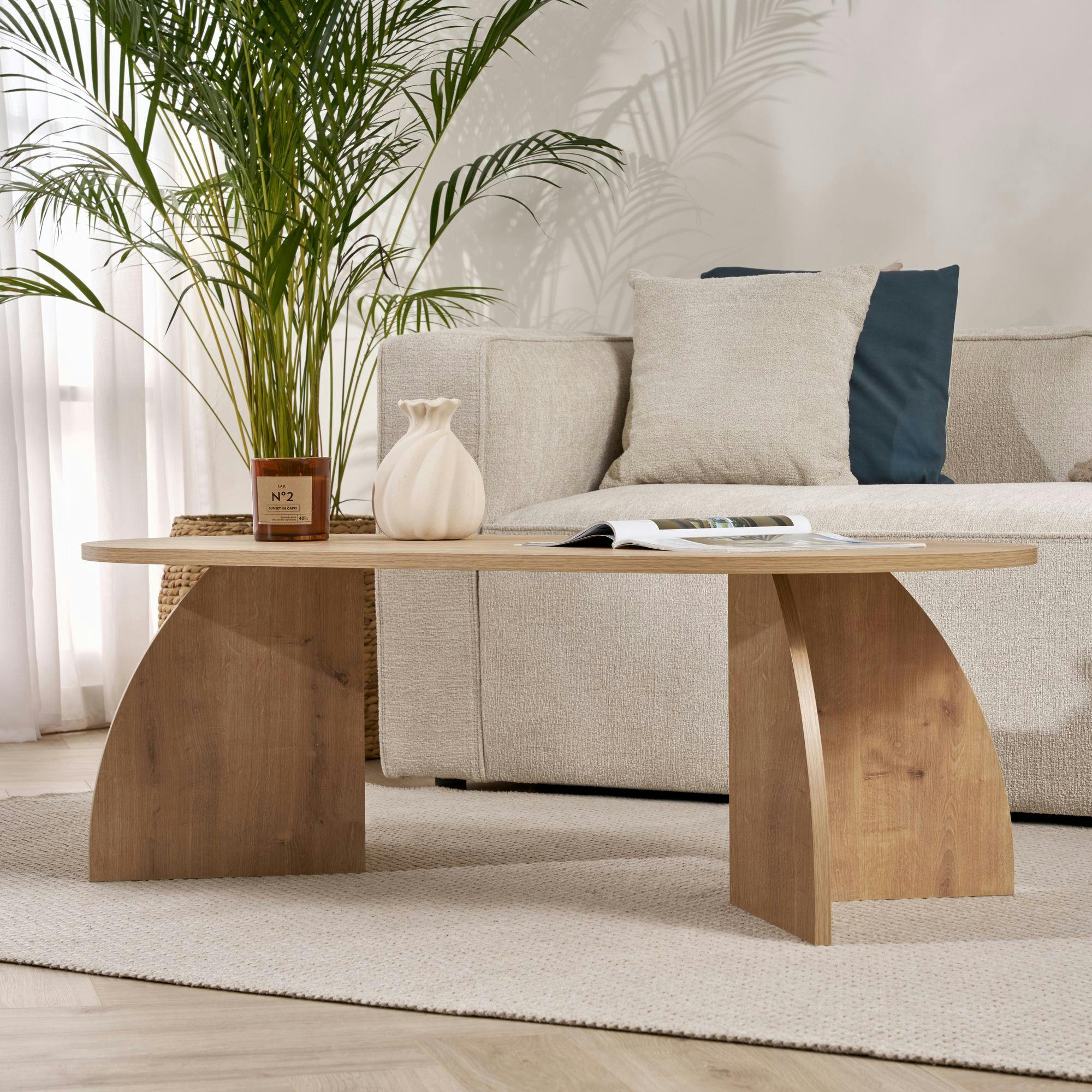 Table basse ovale effet bois de chêne, pieds courbes MARFA - 4