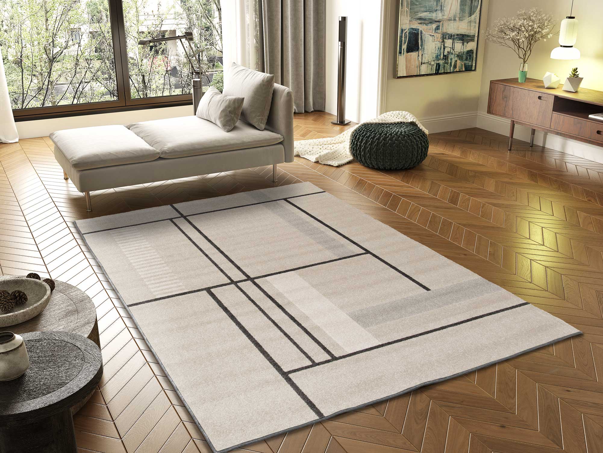 Prostokątny beżowy dywan do wnętrz 160 x 230 cm DOMUS Scandinavian - ATTICGO