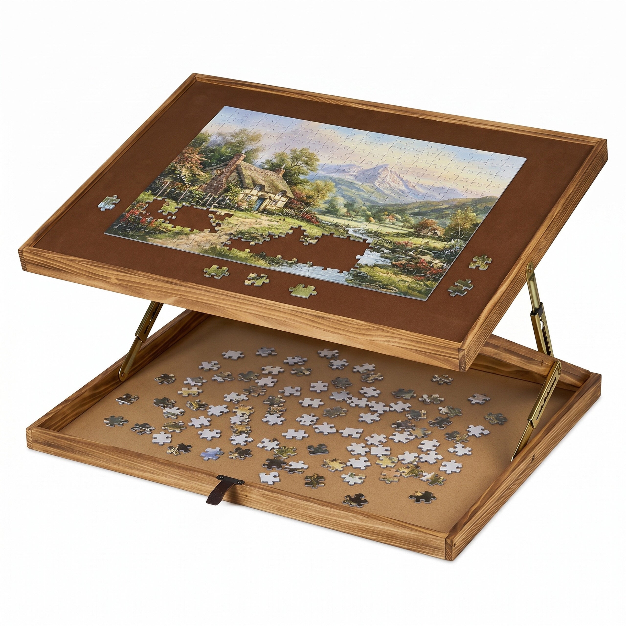 Relaxdays Table de puzzle, réversible, pour 1000 & 1500 pièces, hauteur réglable, bois, inclinable, support, marron - Jeux - Jouets