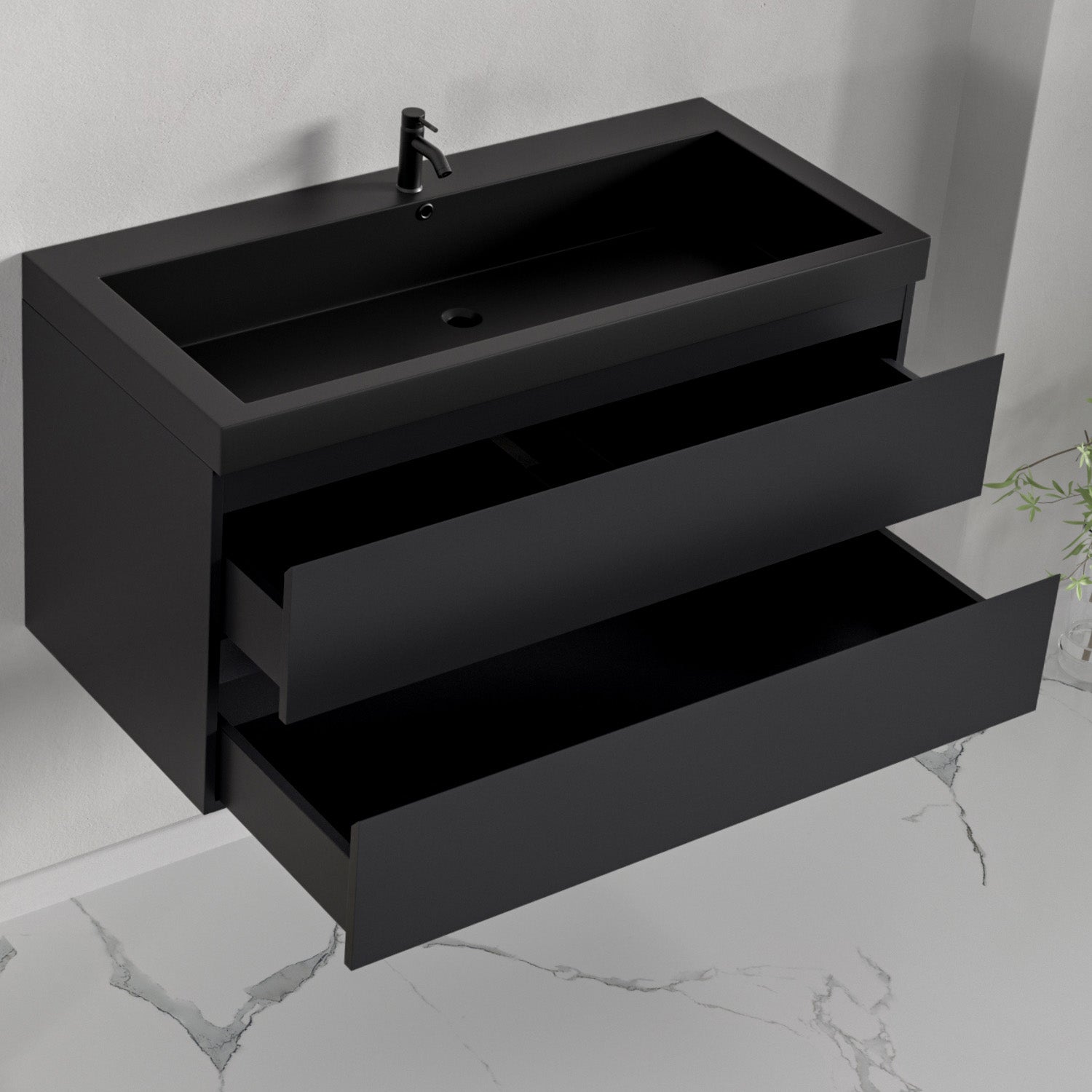 LOMAZOO meuble de salle de bain Monaco noir mat - lavabo noir -100cm - 4