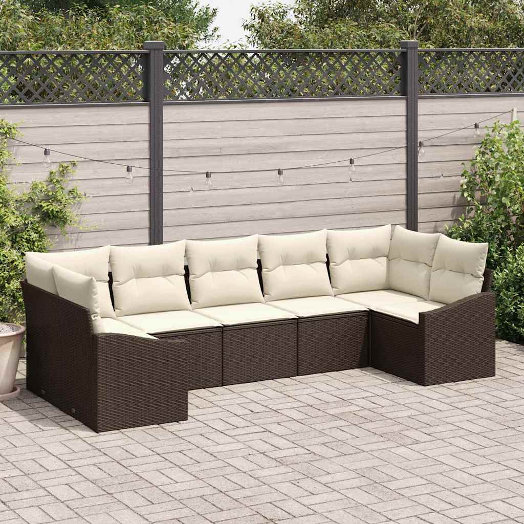 Zestaw Sof z poduszką 7 pcs Brązowy polirattan vidaXL