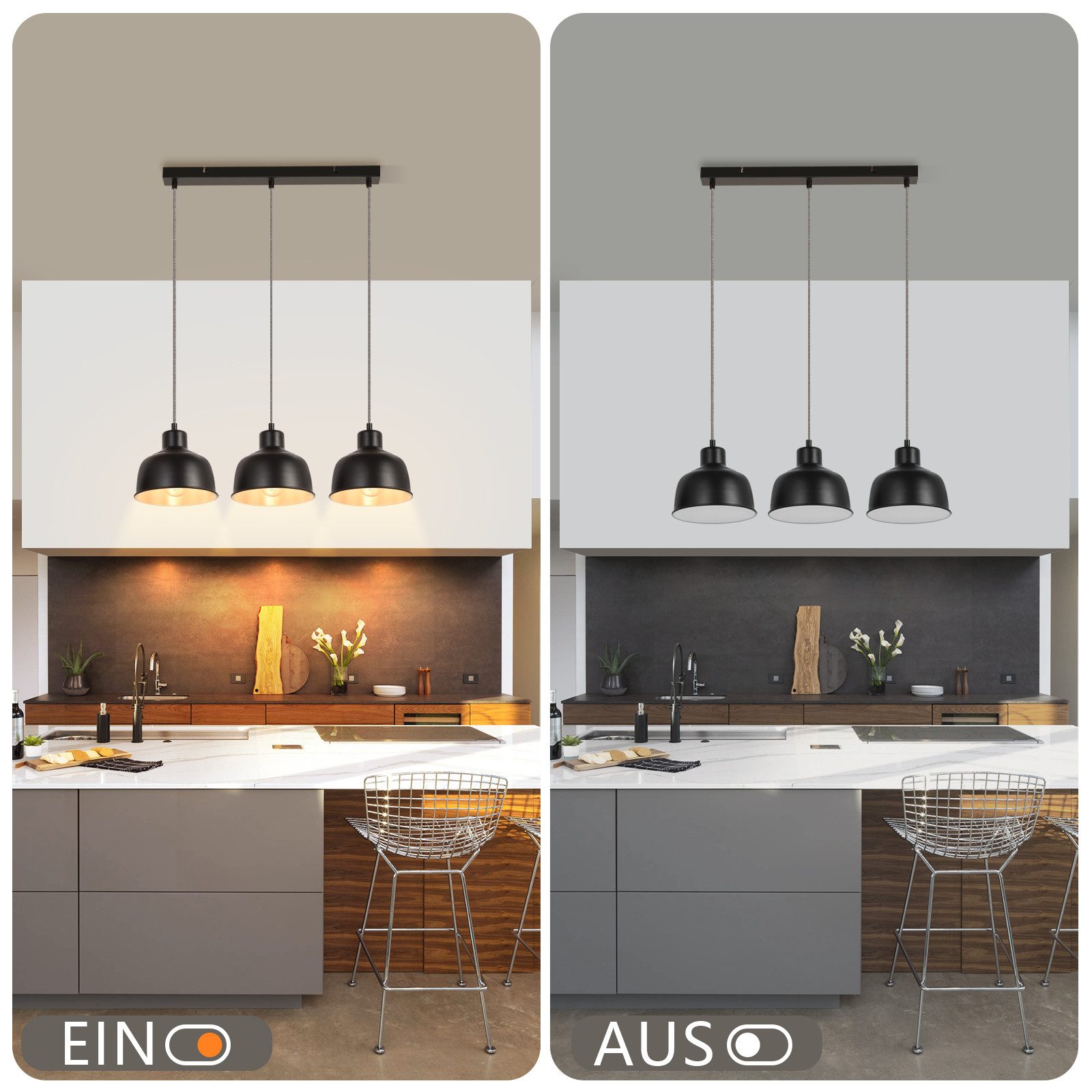 NETTLIFE Lampa wisząca Vintage 3 płomienie Retro Industrial Czarna lampa stołowa E27 - 4