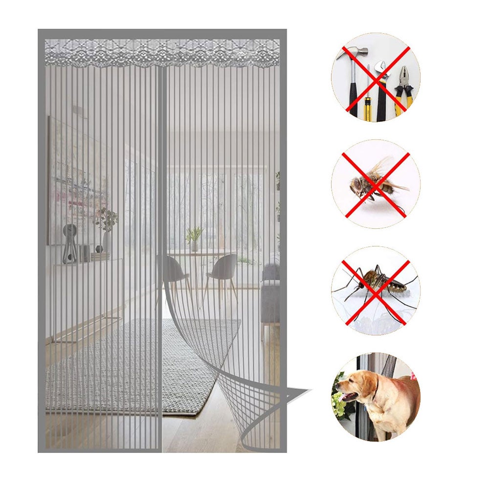Moskitiera 100x200 cm, zasłona magnetyczna z ultra drobnymi oczkami, szara