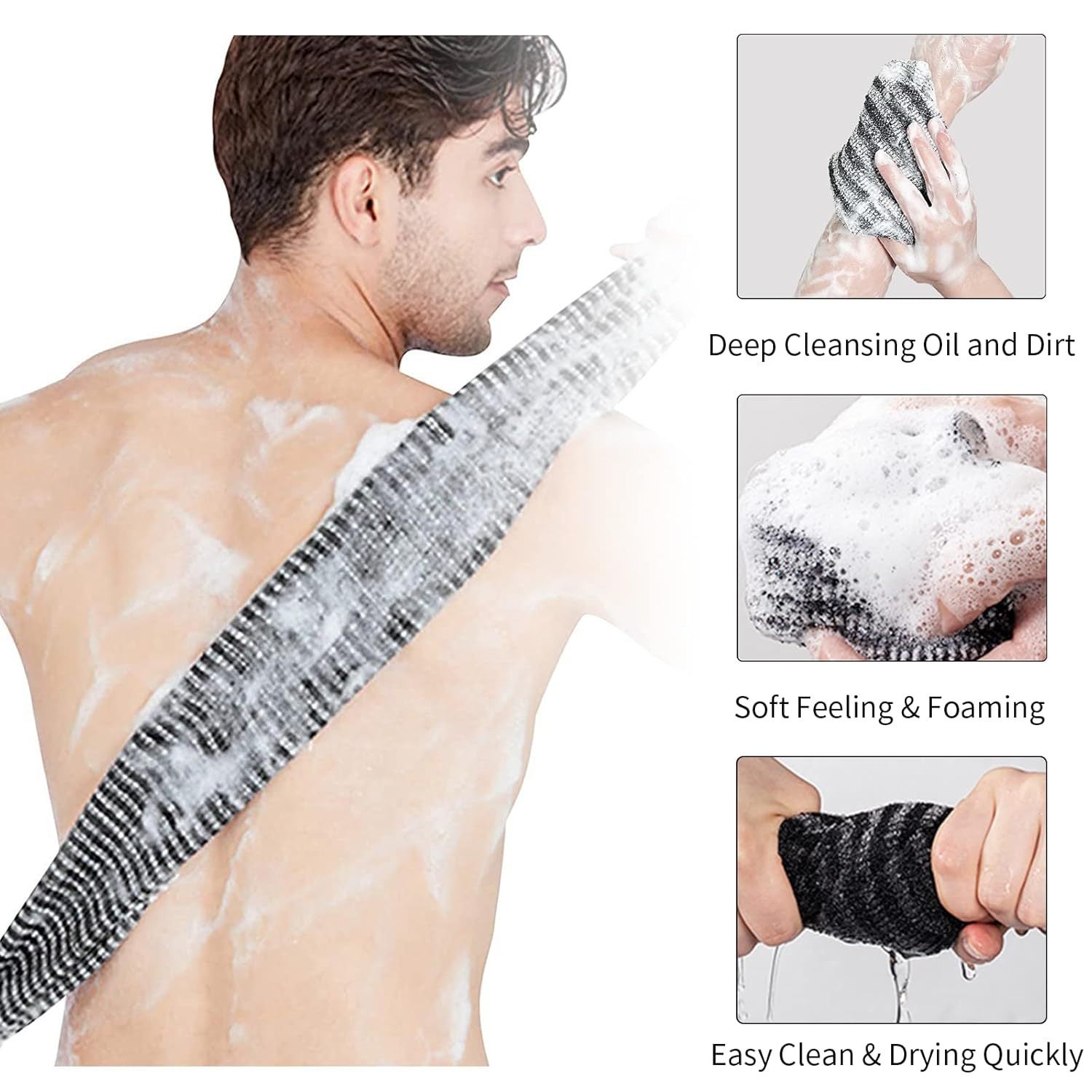 Serviette exfoliante, brosse douce pour le dos, convient aux peaux sensibles et rugueuses, (30 pièces) - 3