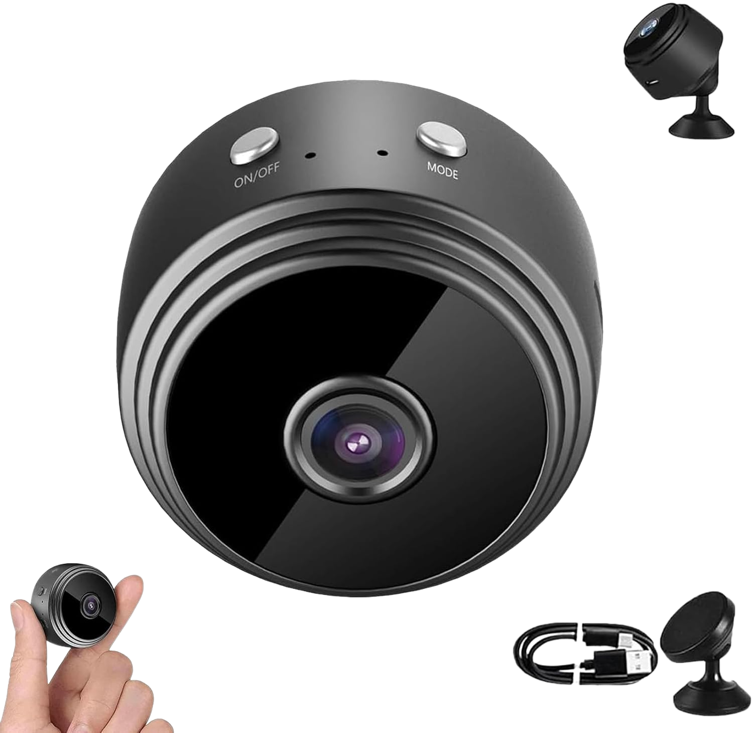 Miniaturowa inteligentna kamera WiFi, bezprzewodowy monitoring bezpieczeństwa domu 1080P, mała przenośna kamera, czarna.