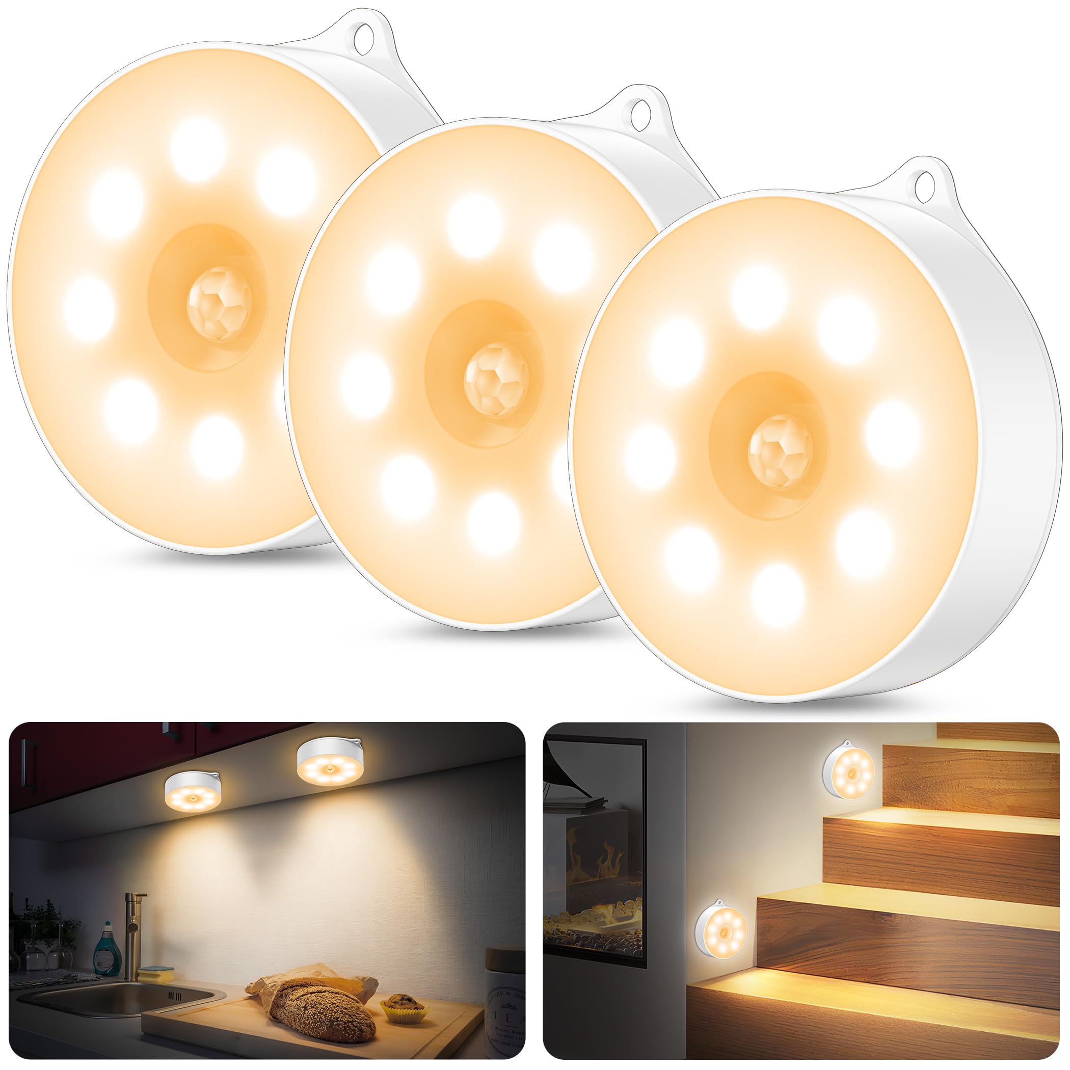 Veilleuse Avec Capteur - Détection Automatique - Éclairage LED Basse Consommation - Pour Chambre, Cuisine, Salle De Bain - 6