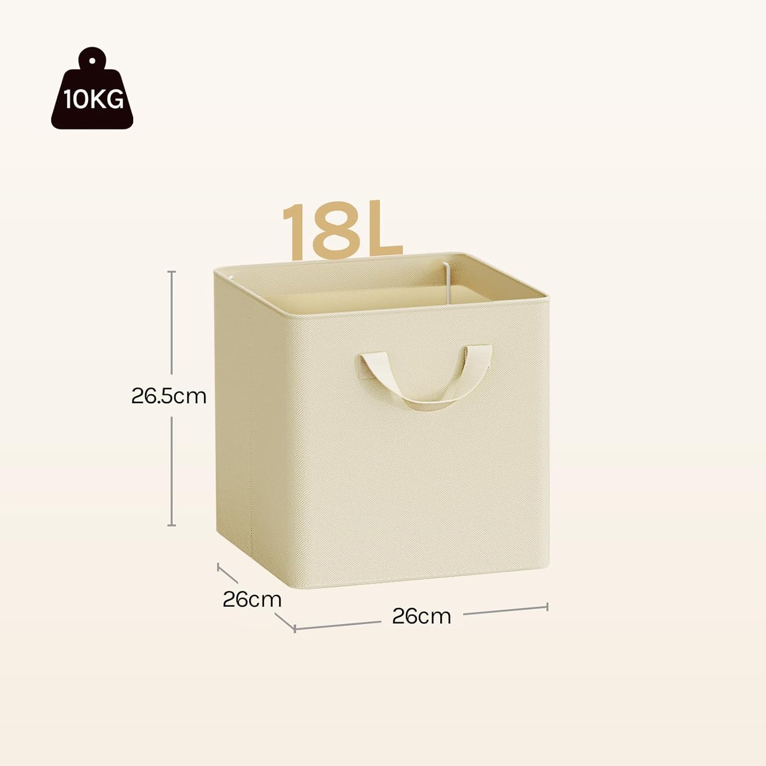 Lot de 3 Cubes de Rangement WOLTU, 26x26x26,5 cm, Boîte Rangement Pliable, avec Poignée, Cadre en Métal, en Tissu, Crème - 4