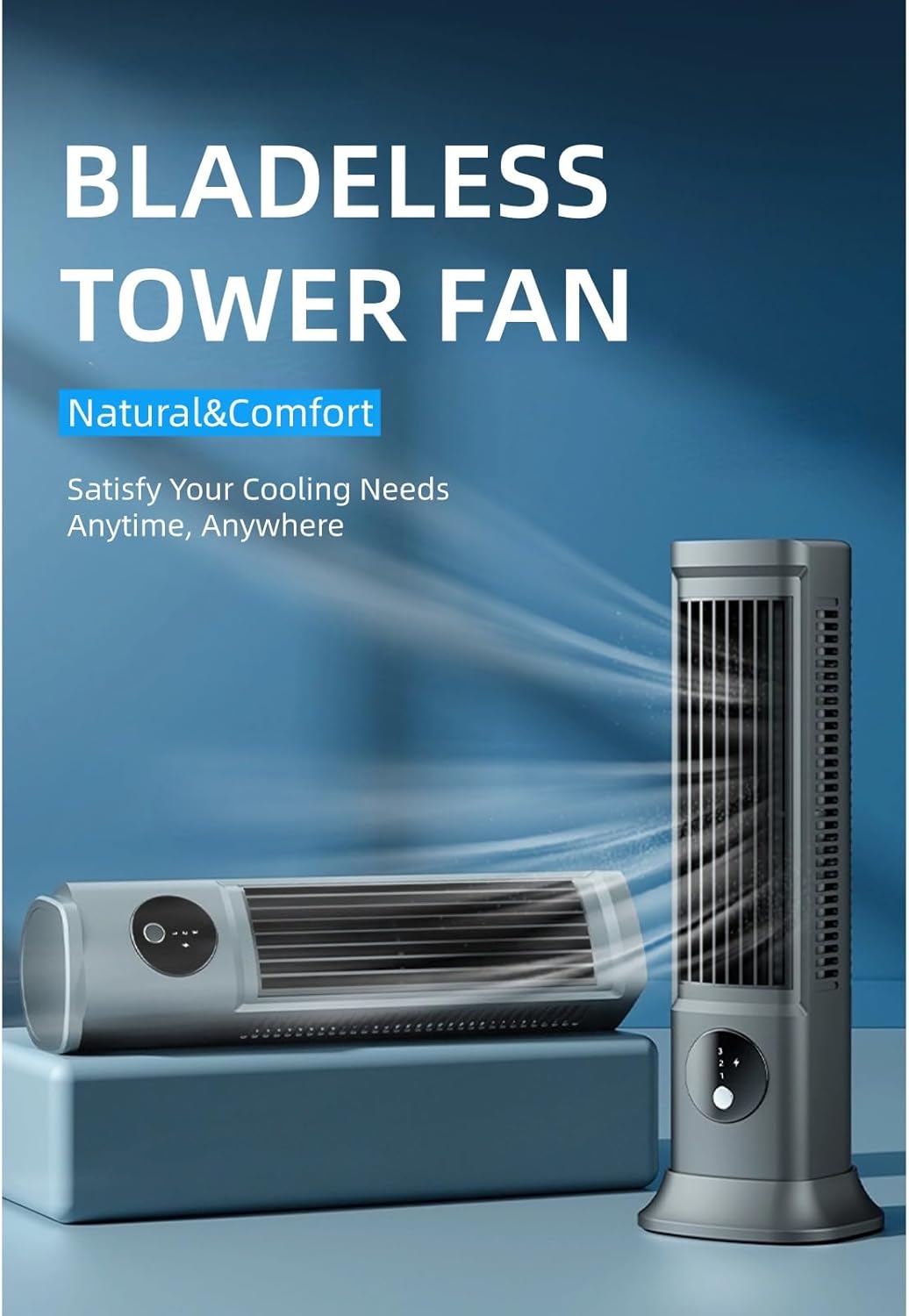 Ventilateur Tour, Ventilateur de Bureau Réglable avec 3 Vitesses, Refroidissement Rapide, Fonctionnement Silencieux, Ventilateur Portable sans Pales - 2