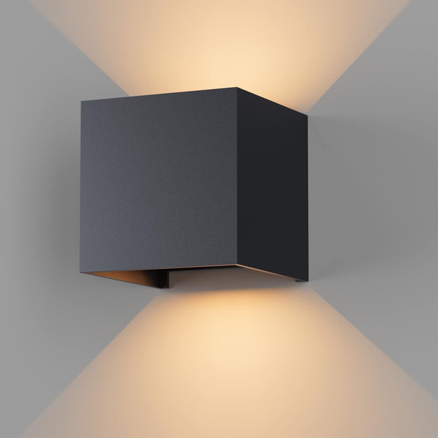 Wewnętrzna/zewnętrzna lampa ścienna 12 W z regulowanym kątem wiązki, LED ciepłobiała, wodoodporna IP65, antracytowa