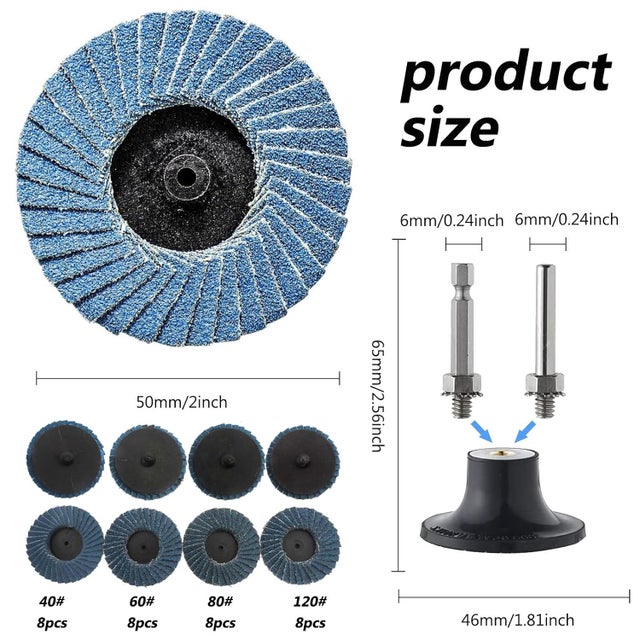 35 PCS Disque à Lamelles 2 Pouces/50mm pour Meuleuse d’Angle et Support de Disque de Ponçage 40/60/80/120 Grains, Disques à Meuler