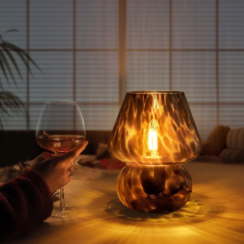 Lampe Champignon, Petite Lampe de Table Vintage pour Table de Nuit de la Chambre, Lampe de Chevet en Verre Translucide - 3