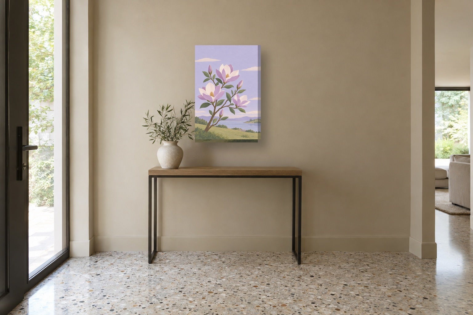 Tableau floral à l’aquarelle «Magnolia, gouache» sur toile, châssis en ...