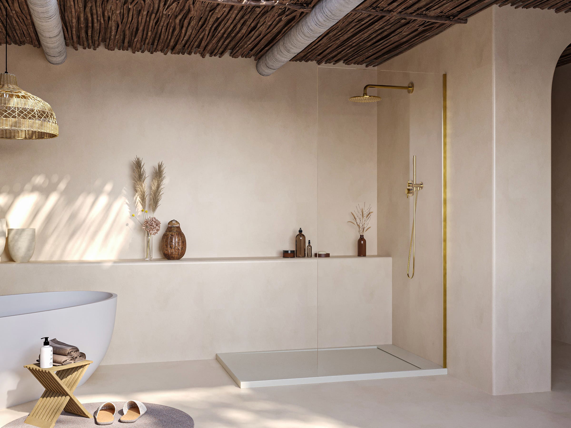 SOULHOME Brodzik prysznicowy– Żywica– Gel Coat– Gładka/Kamienna tekstura – Antypoślizgowy – kremowy- 150X70- Niski 3cm– Minimalistyczny