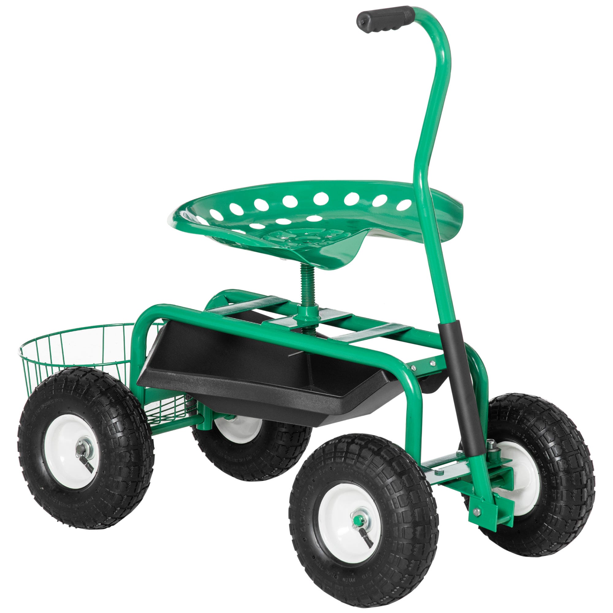 SOARS Siège roulant pour jardinage, pivotant à 360°, hauteur réglable de 45, 5 à 54,5 cm, chariot de jardin avec poignée extensible, étagère et panier, charge maximale 150 kg pour le jardinage et SOARS Siège roulant pour jardinage, pivotant à 360°, hauteur réglable de 45, 5 à 54,5 cm, chariot de jardin avec poignée extensible, étagère et panier, charge maximale 150 kg pour le jardinage et