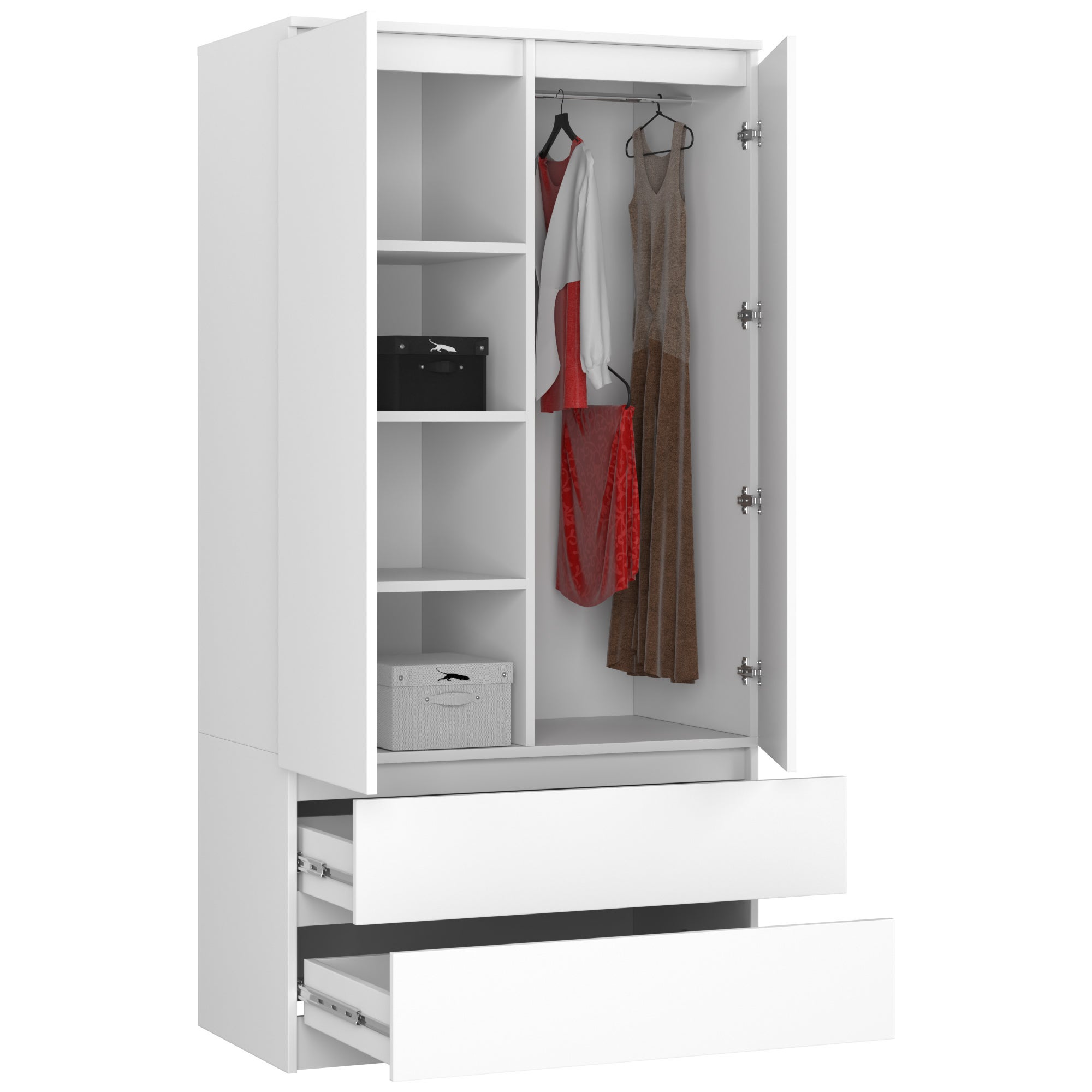 Armoire AKORD S90 Blanche 90 cm 2 portes 2 tiroirs façade Blanche 4 étagères 90x51x180 cm - 2