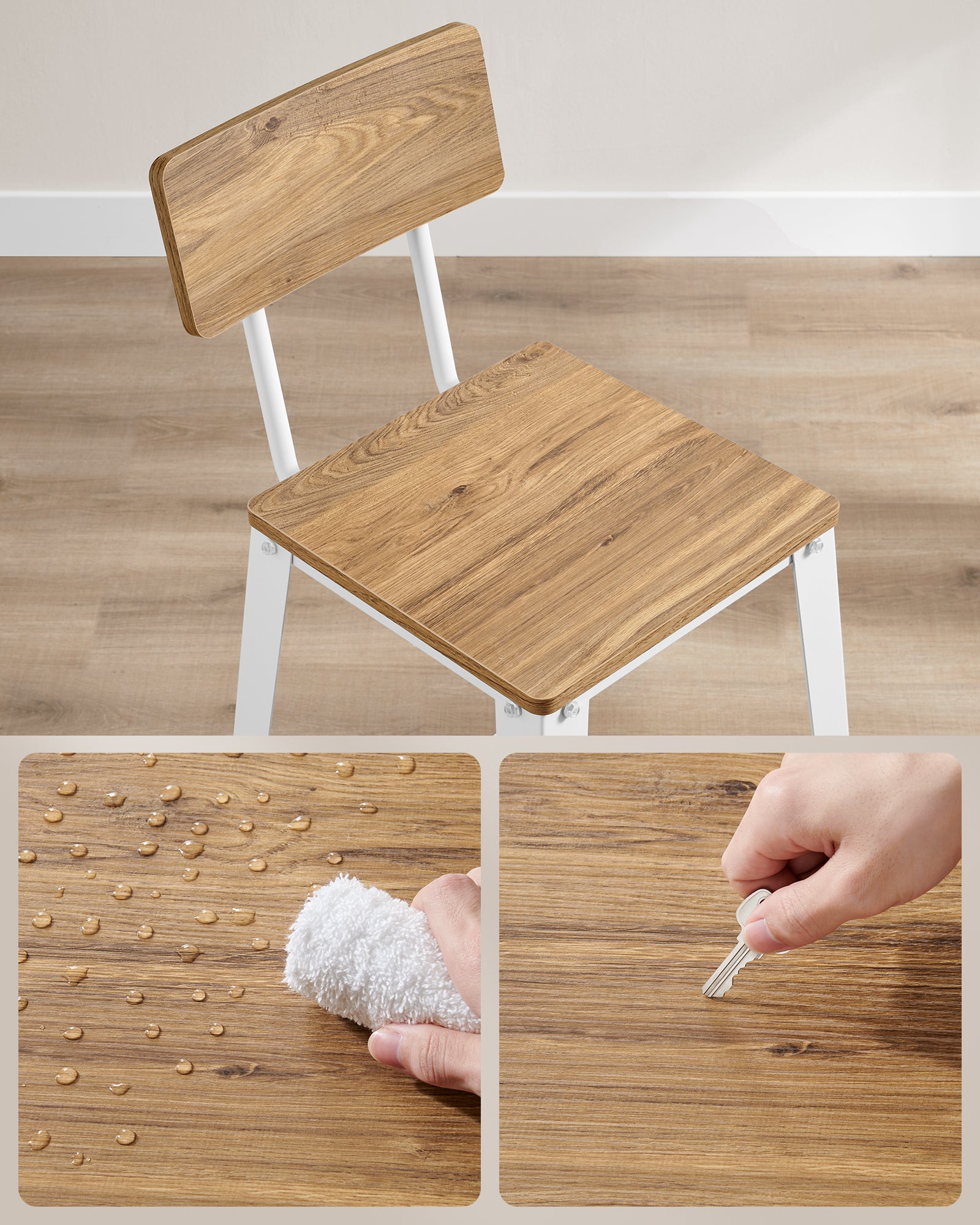 Tabouret Bar Industriel, Lot de 2, Chaise Bar Cuisine, avec Dossier, Cadre en Acier, Montage Facile, Style Industriel, Marron Blé et Blanc Nuage - 6