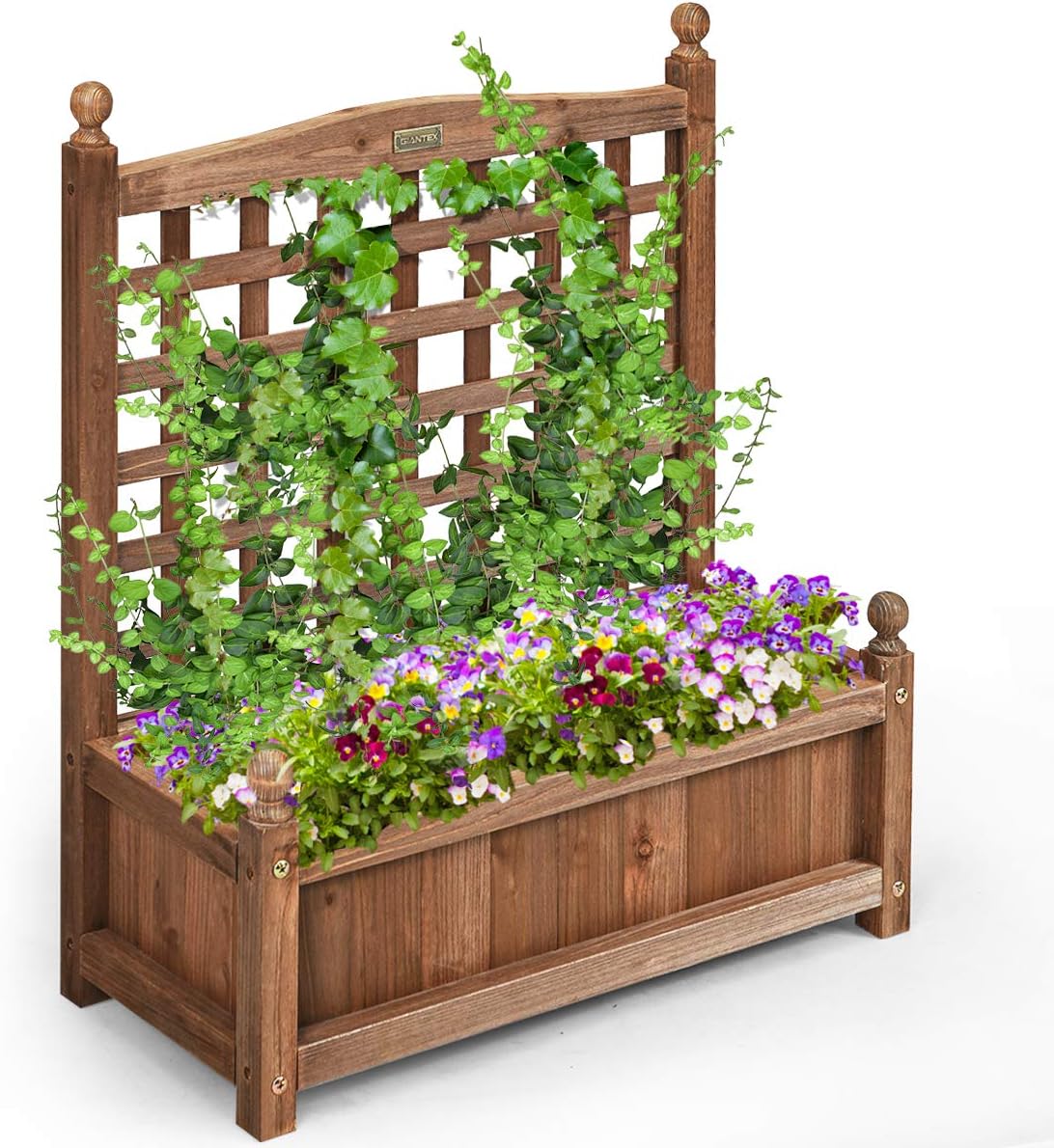 Podwyższone Łóżko Ogrodowe z Kratką Doniczka na Kwiaty Donica, Doniczka na Rośliny Donica Ogrodowa, Drewniana, Łóżko do Uprawy Warzyw i Kwiatów