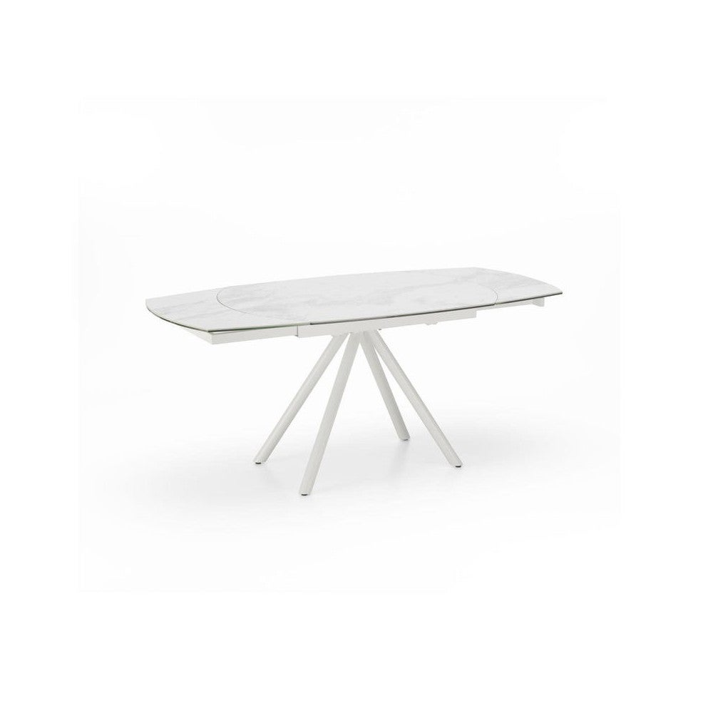 Rozkładany stół Kyoto Four ze szkła hartowanego i białego marmuru o długości do 180 cm