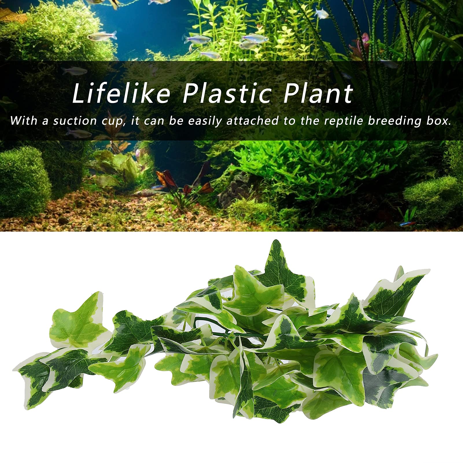 Plantes artificielles pour reptiles, plantes en plastique réalistes, feuilles suspendues, décoration avec ventouse pour reptiles, terrarium, aquarium - 4