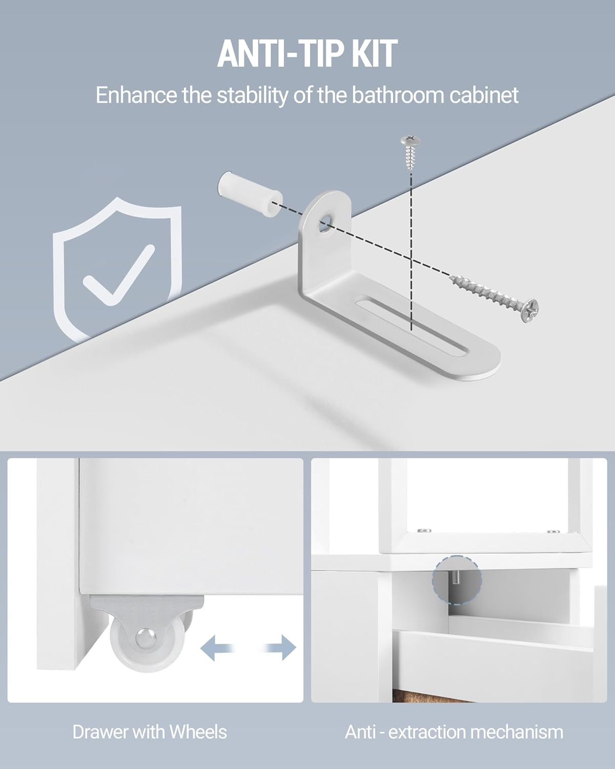 Mobile da Bagno, Mobiletto Portaoggetti, Alto, 3 Ripiani Aperti, 40 x 20 x 140 cm, Mobiletto Bagno Salvaspazio, per Bagnos, Soggiorno, Bianco - 5