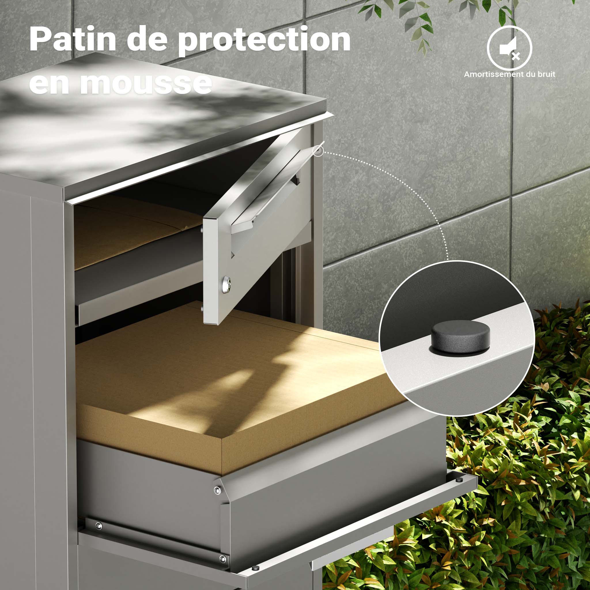 Boîte à colis verrouillable grise 500 x 370 x 1120 mm, Boîte aux lettres sur pied, pour colis max. 150 x 400 x 400 mm, Usage domestique… Wiltec - 7