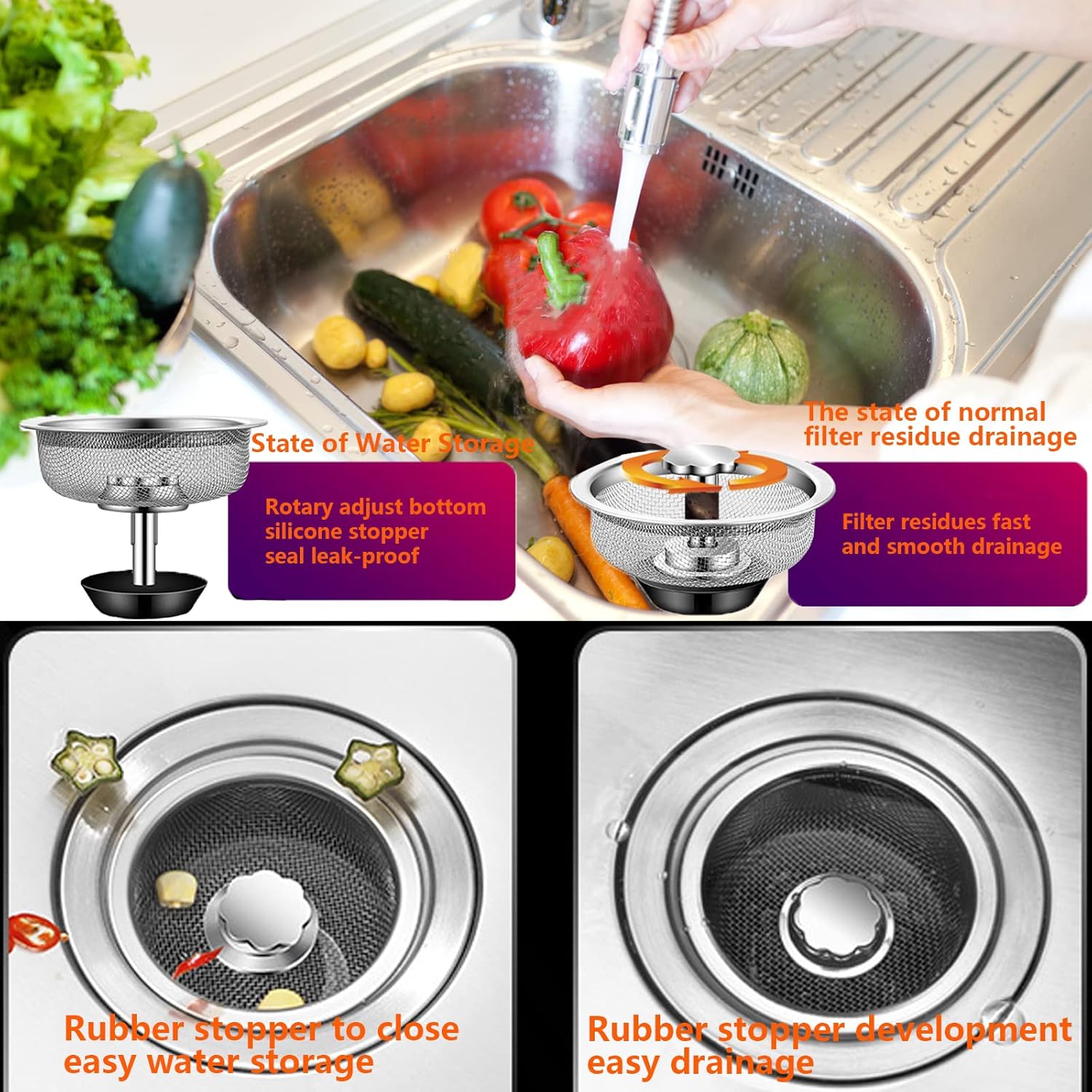 Set 2 Filtri Scarico In Acciaio Inox Per Lavello Cucina/bagno
