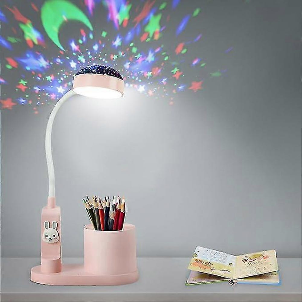 Lampka biurkowa dla dzieci – Lampa stołowa z automatyczną zmianą kolorów – Lampka do czytania LED z możliwością ładowania i ściemniania – Różowa
