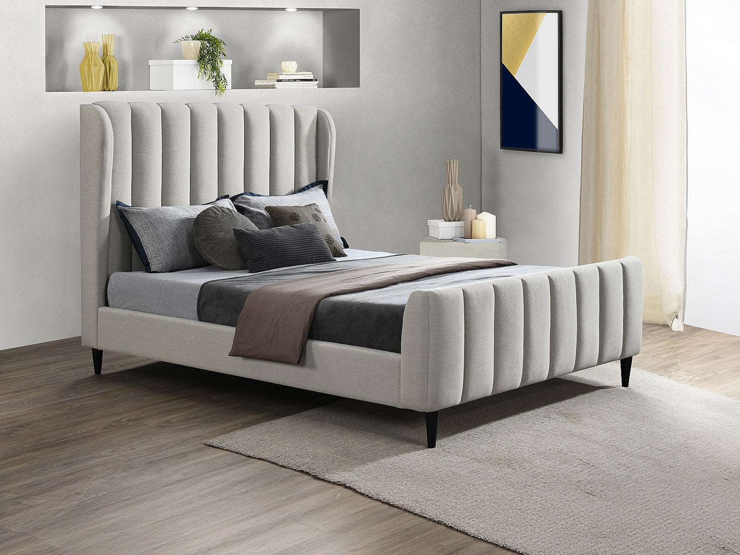 Łóżko 160 × 200 cm – Tapicerowane z pionowymi przeszyciami – Beżowe – CASAGOTI