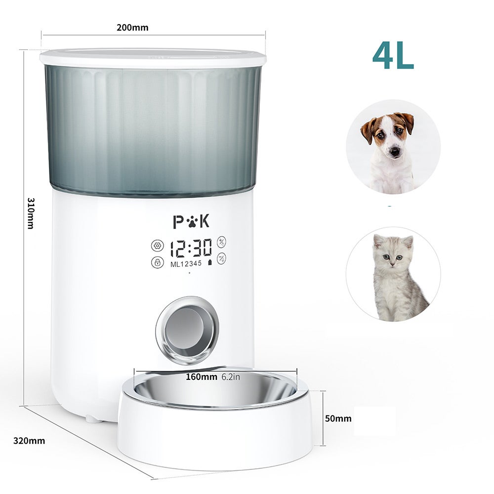 4L Distributeur de croquettes automatique écran tactile Distributeur de nourriture pour animaux Mangeoire automatique pour chat enregistrement vocal - 9