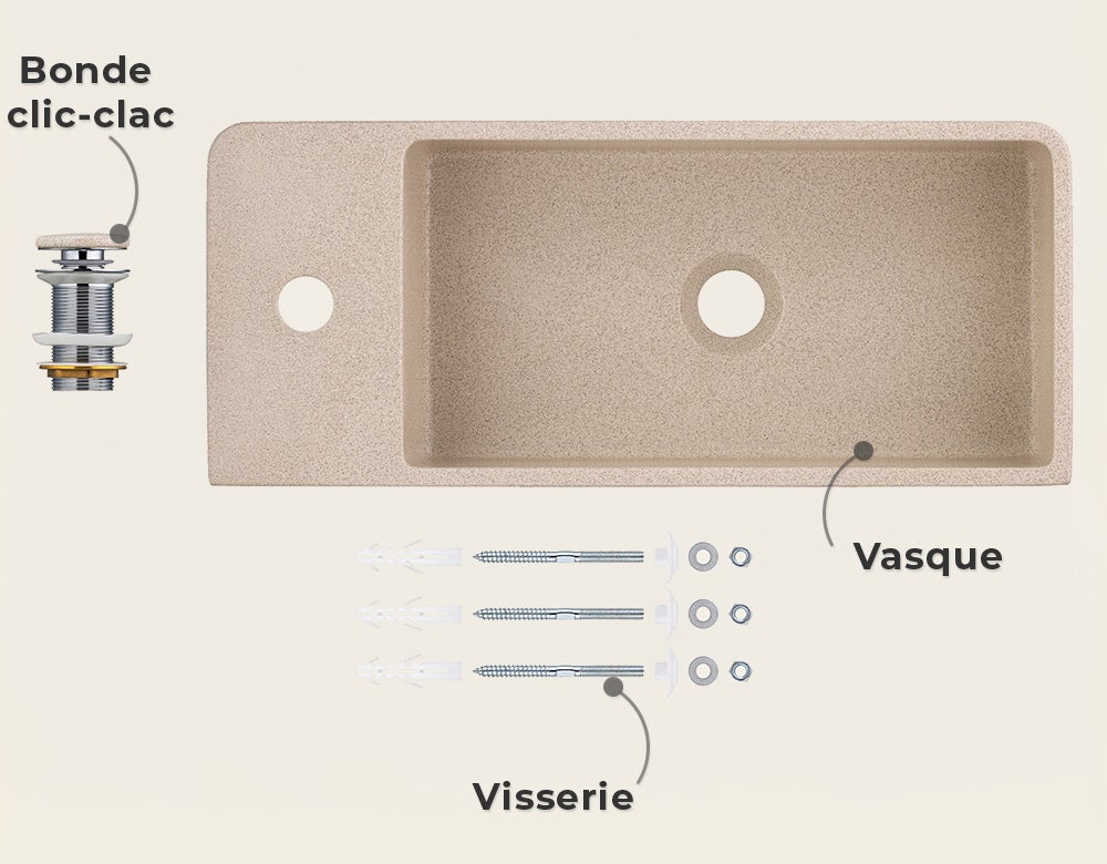 Vasque suspendue 55x23x20 KATE en béton minéral écru chiné BASS - 4
