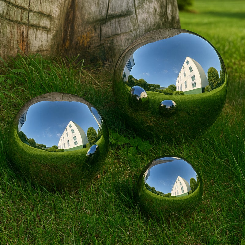 Köhko zestaw 3 polerowanych kul ogrodowych wykonanych z wysokiej jakości stali nierdzewnej 10, 15 i 20 cm kule dekoracyjne