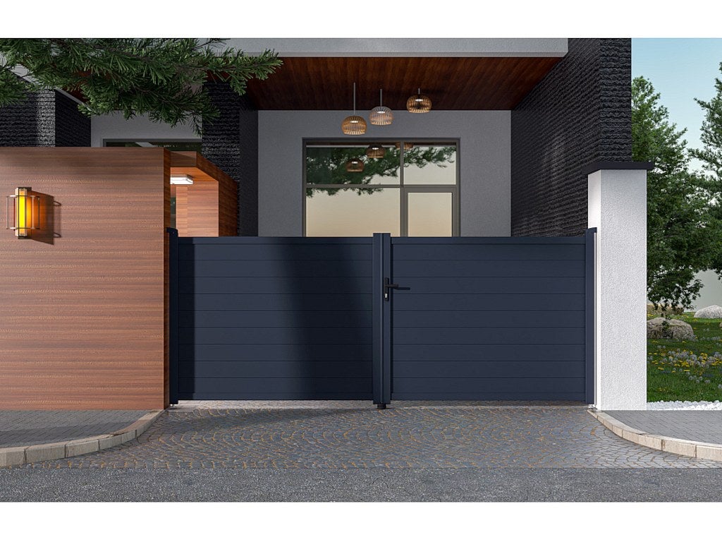 Portail battant aluminium plein L397 x H166 cm anthracite - NAZARIO - 6