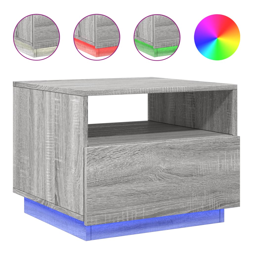 Table basse avec lumières LED sonoma gris 50x50x40 cm Table basse avec lumières LED sonoma gris 50x50x40 cm