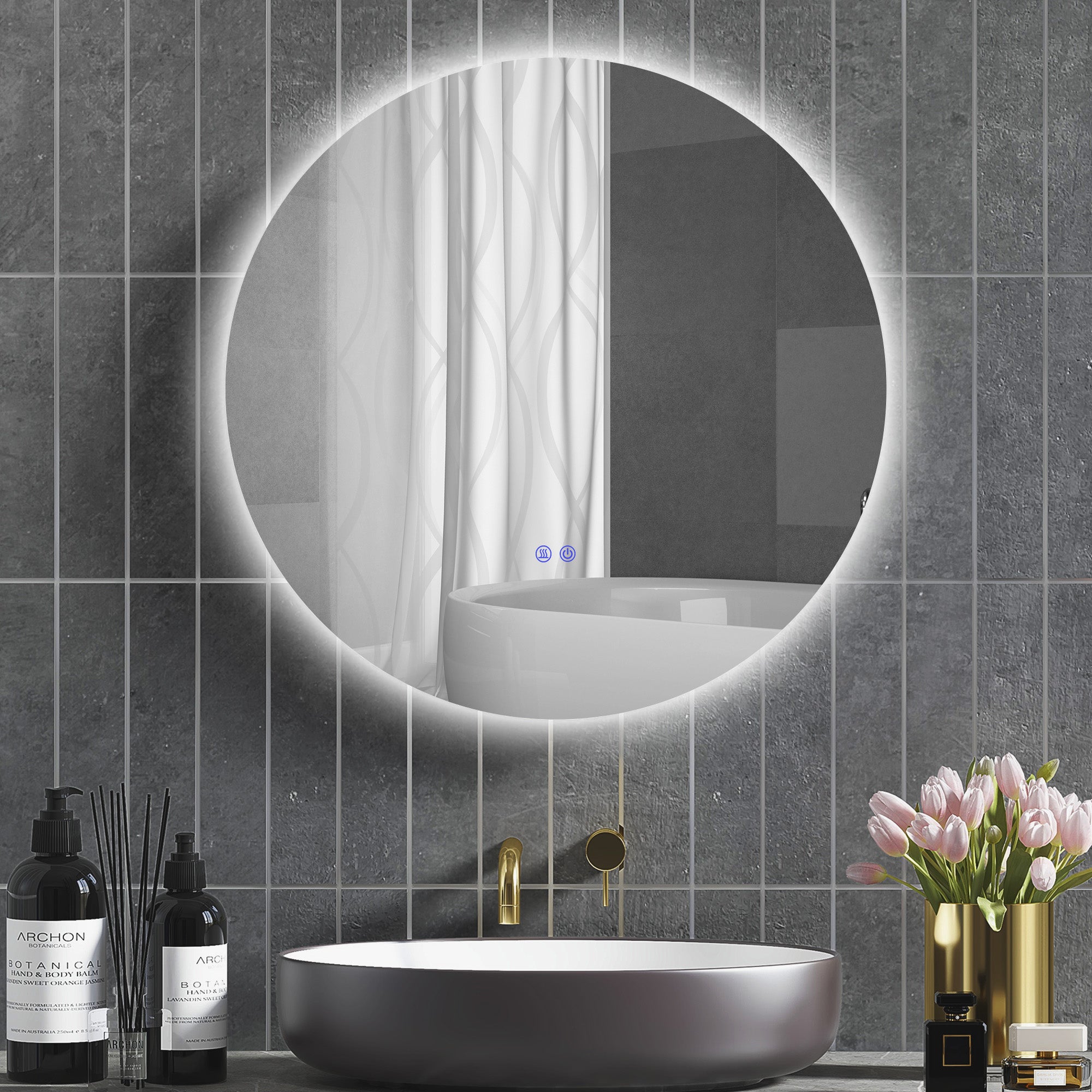 Miroir rond lumineux LED de salle de bain Ø 80 cm mural avec éclairage interrupteur tactile système antibuée - 4