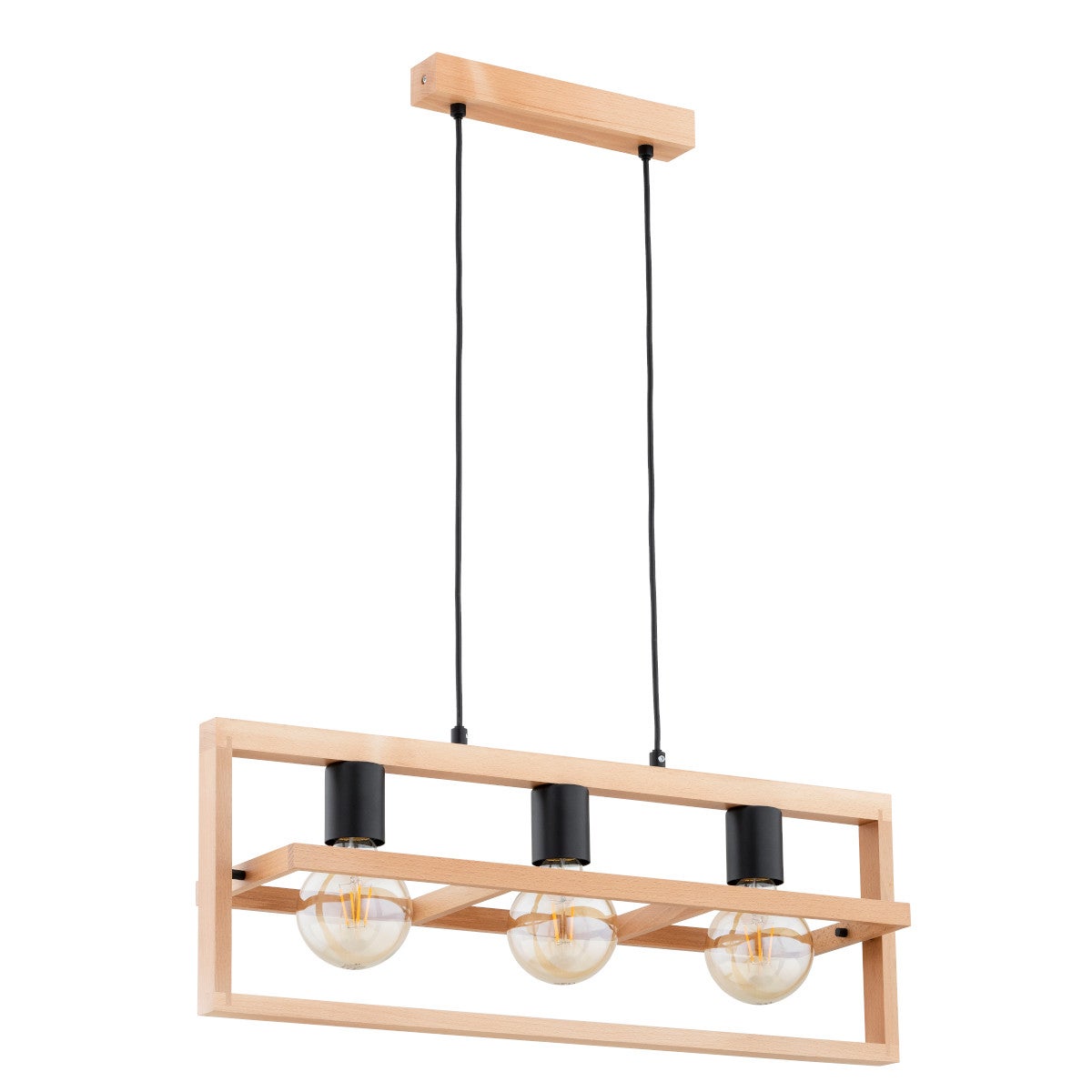 Lampa wisząca Rezon jasne drewno-czarna 3xE27x15W nad stół wym: 85 x 68 x 17 cm metal Alfa