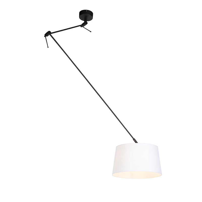 Lampa wisząca czarna z abażurem lnianym białym 35 cm - Blitz