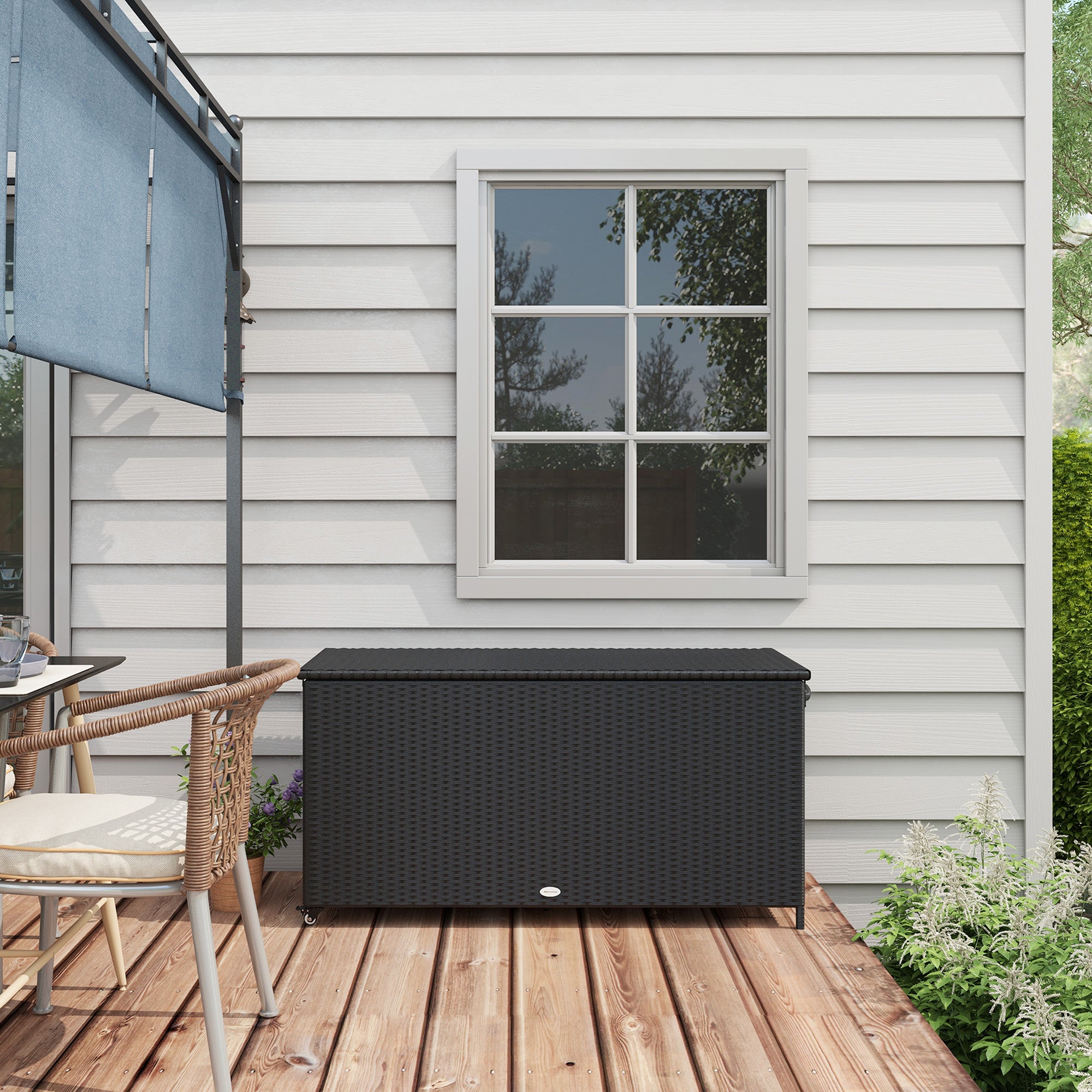 Box Portaoggetti Giardino In Rattan Nero 582L - Con Ruote E Borsa Impermeabile - Foto 4