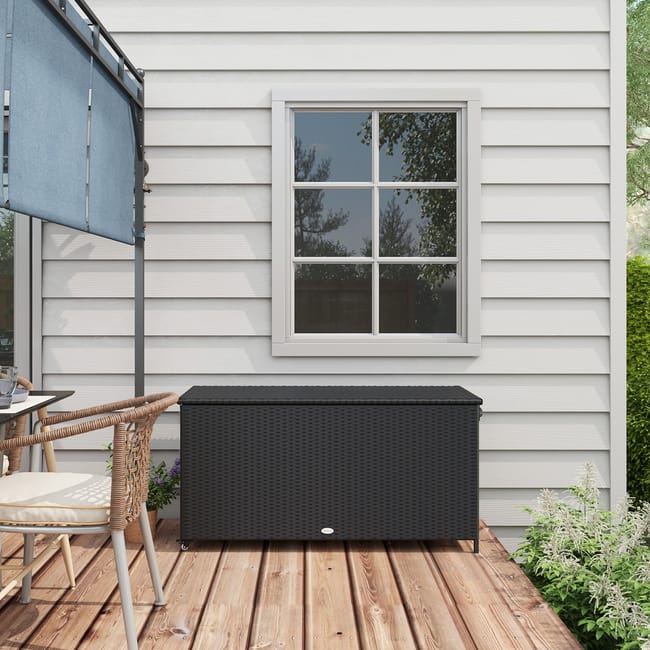 Box Portaoggetti Giardino In Rattan Nero 582L - Con Ruote E Borsa Impermeabile - Foto 4