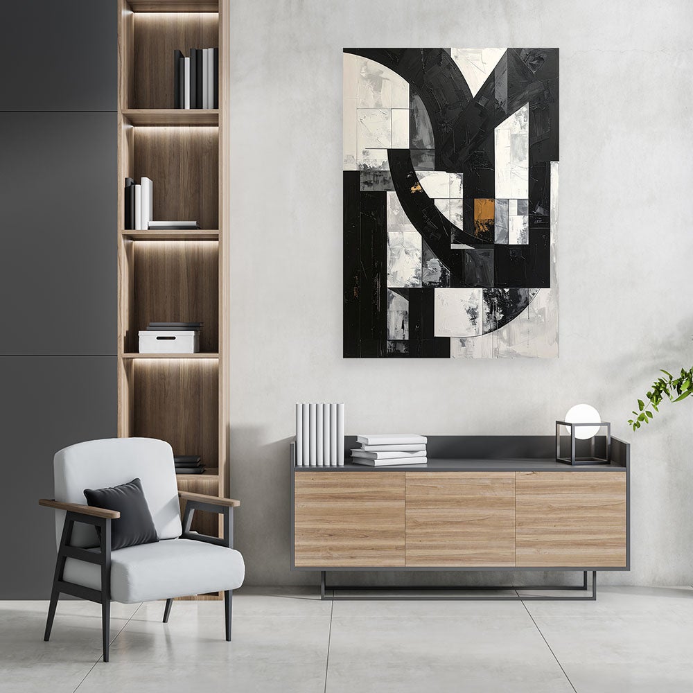 Obraz do salonu biura loftu, Geometryczne formy abstrakcja czarno biały 60x90 - 2