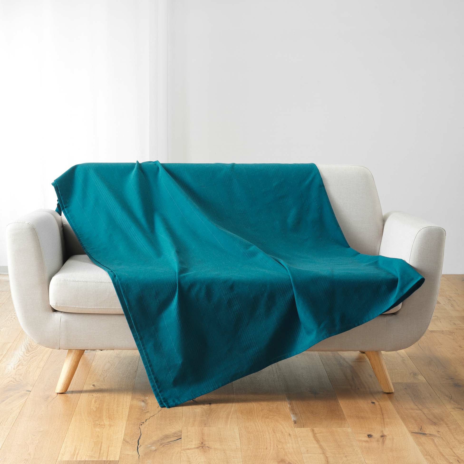 Plaid enroulable 220x240 cm – Polycoton Lucile Bleu avec fermeture boutons - 2