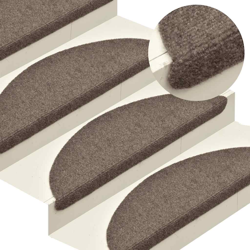 vidaXL Tapis d'escalier autocollants 30 pièces 56 x 17 x 3 cm Beige Demi-rond - 5