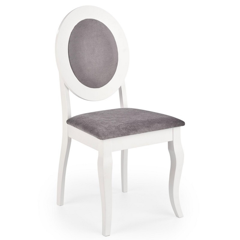 Silla de comedor barroca barroco de madera maciza blanca y tela gris
