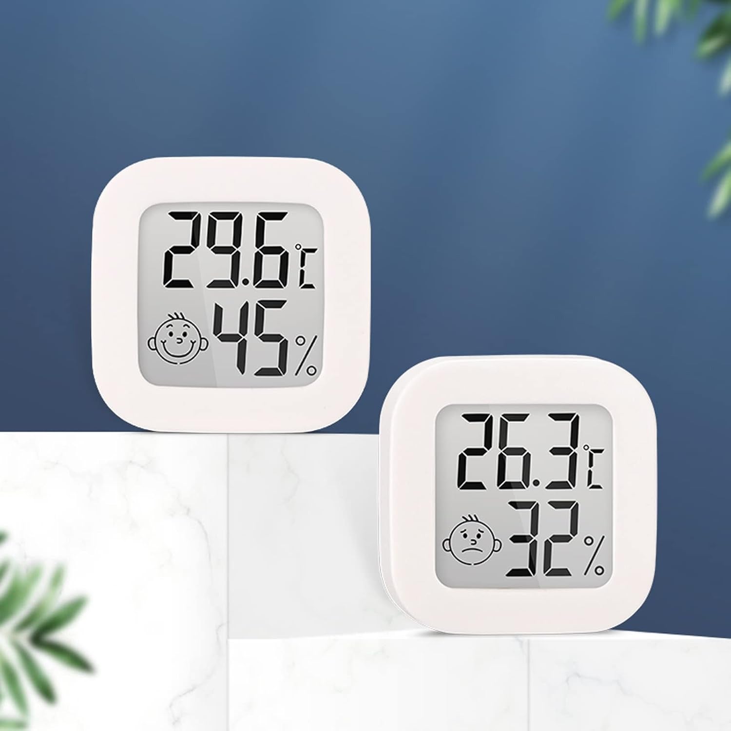 Lot de 2 thermomètres hygromètres numériques mini blancs, affichage LCD, température et humidité intérieures, pour salon, cuisine, chambre bébé - 2