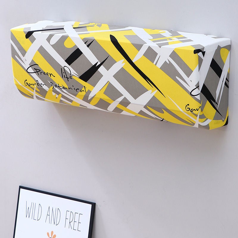 Pokrowiec na klimatyzator ścienny do wnętrz z paskami w kolorze żółtym i szarym (1 sztuka) - Pełna ochrona przed kurzem - Zmywalny