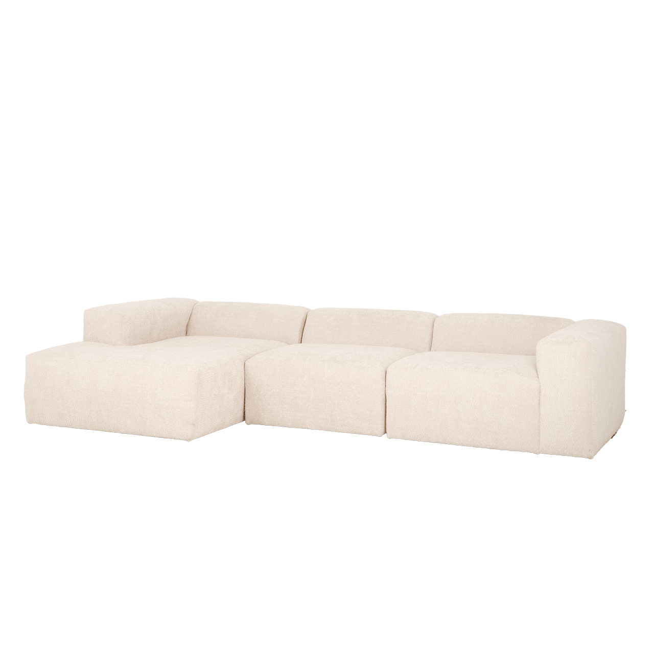 Berta - sofá de 3 módulos con chaise longue izquierdo de bouclé blanco 330x70x172cm - decowood