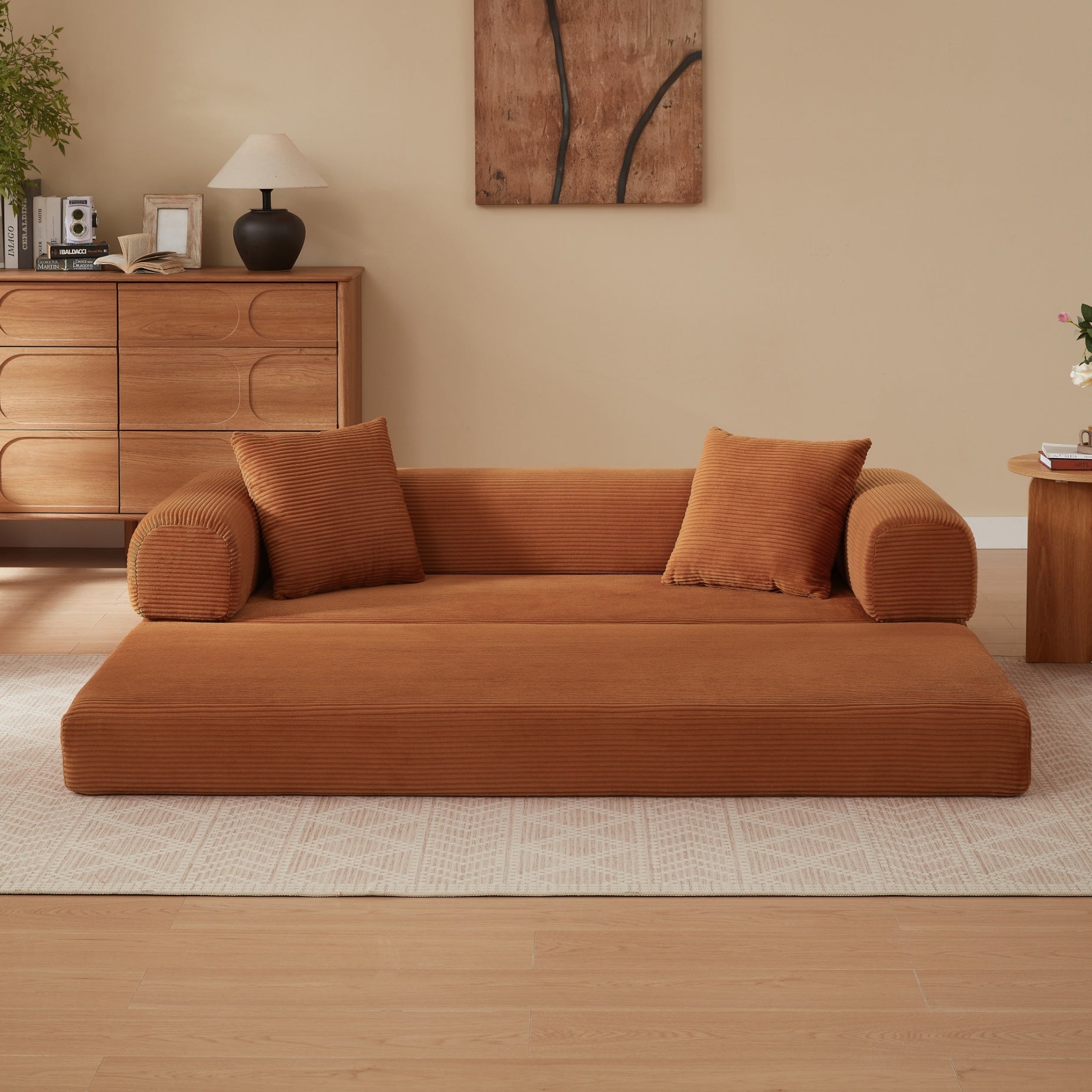 Canapé combiné sans ossature, canapé-lit convertible en lit, canapé de sol tatami, canapé pliable, couleur terracotta - 9