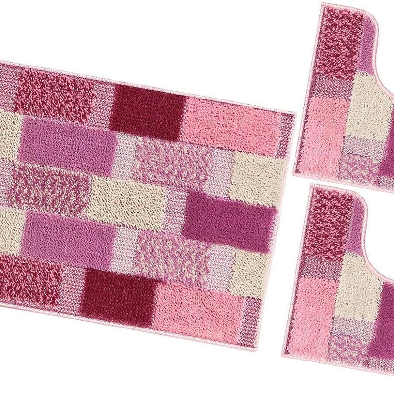 Zestaw 3 Różowych Dywaników łazienkowych Girowater Miękki Chłonny Antypoślizgowy