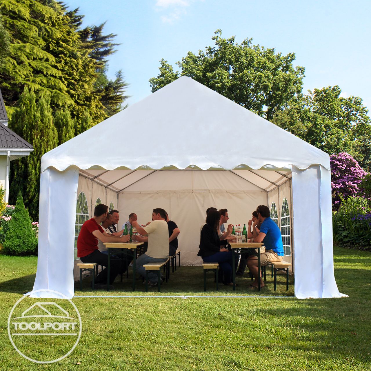 Carpa de fiesta 4x8 m lona PVC 750 N 100% impermeable con estructura de suelo verde-blanco - 3
